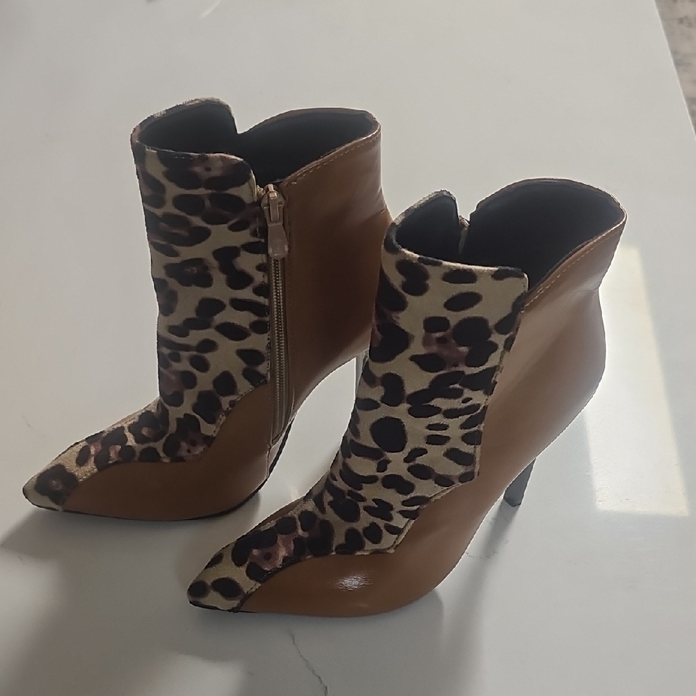 Leather and Leapord Ankle Boots